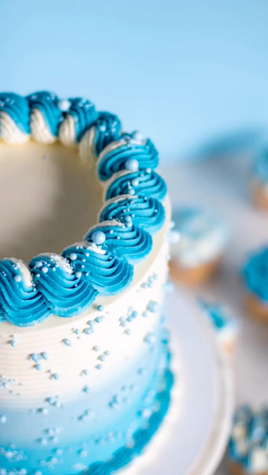 Blue and white gradient buttercream decorated cake using Colour Mill Cobalt Oil Blend 