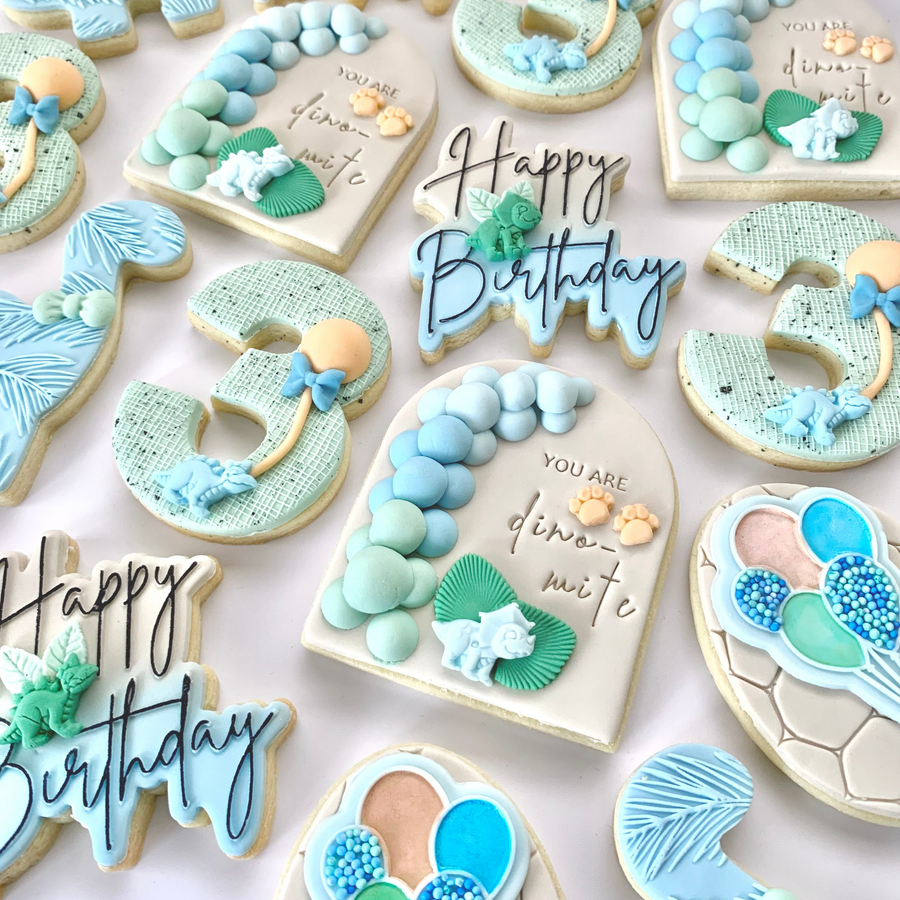 Birthday Fondant Sugar Cookies by Jun-Ni using Colour Mill Oil Blend Latte, Sage, Baby Blue, Orange and Forest.