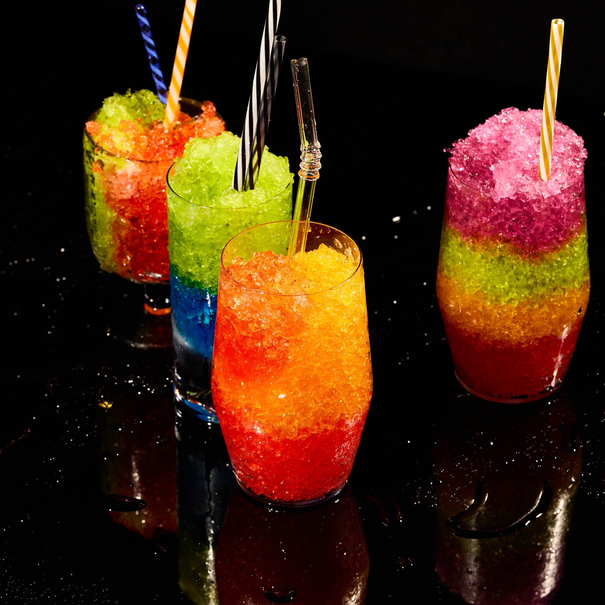Snow cone slushies coloured with Colour Mill Aqua Blend water-based food colouring.