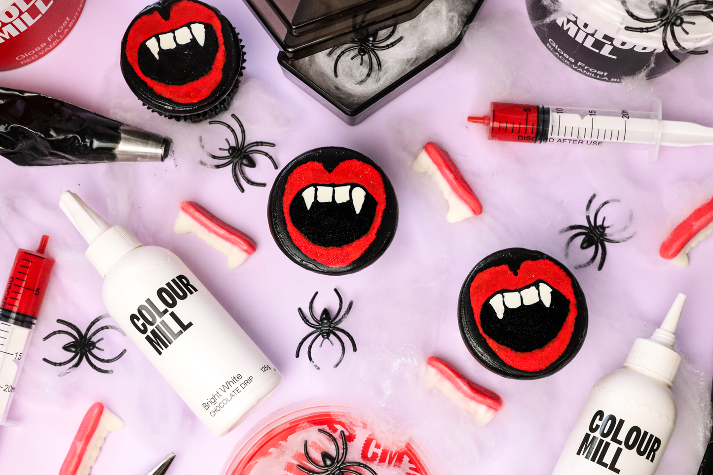 Vampire fang cupcakes made with Colour Mill Gloss Frost in Red and Black