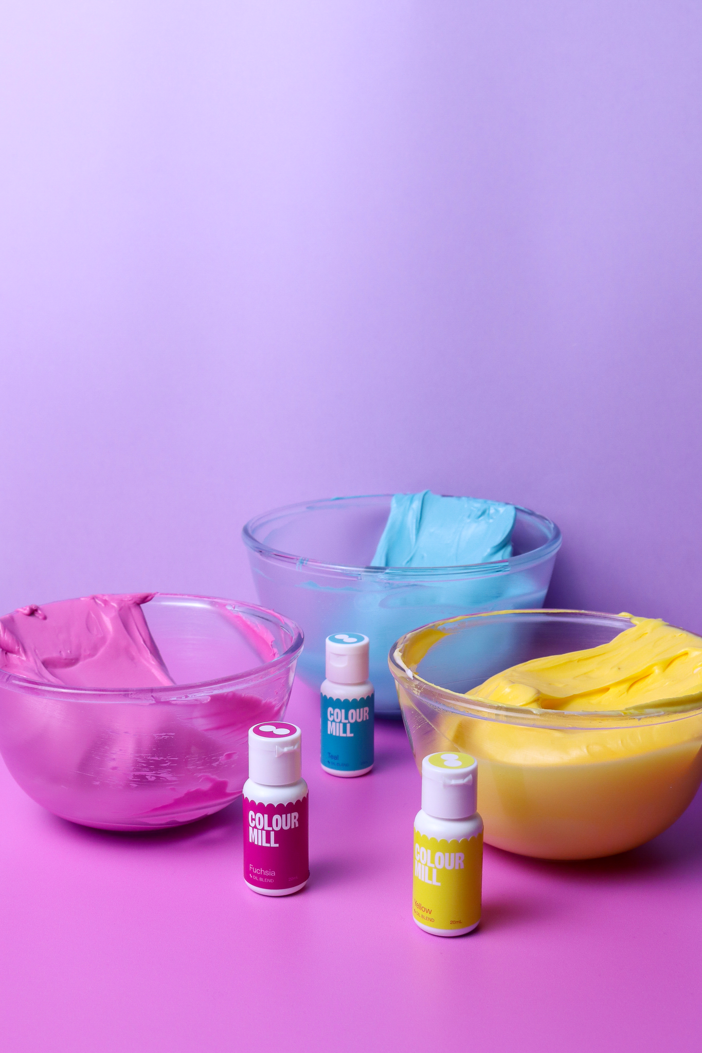 Colour Mill oil blend food colouring Fuchsia, Teal & Yellow