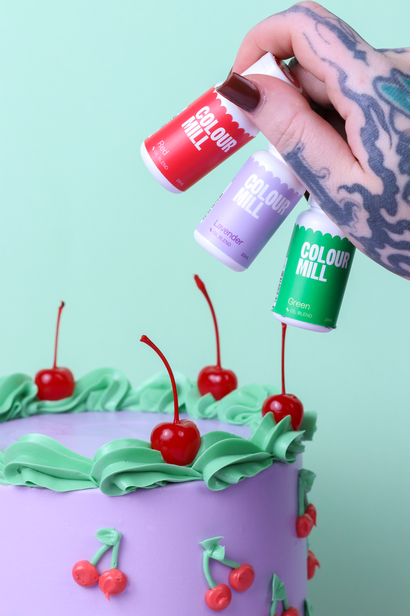 Colour Mill Oil based food colouring Red, Lavender & Green