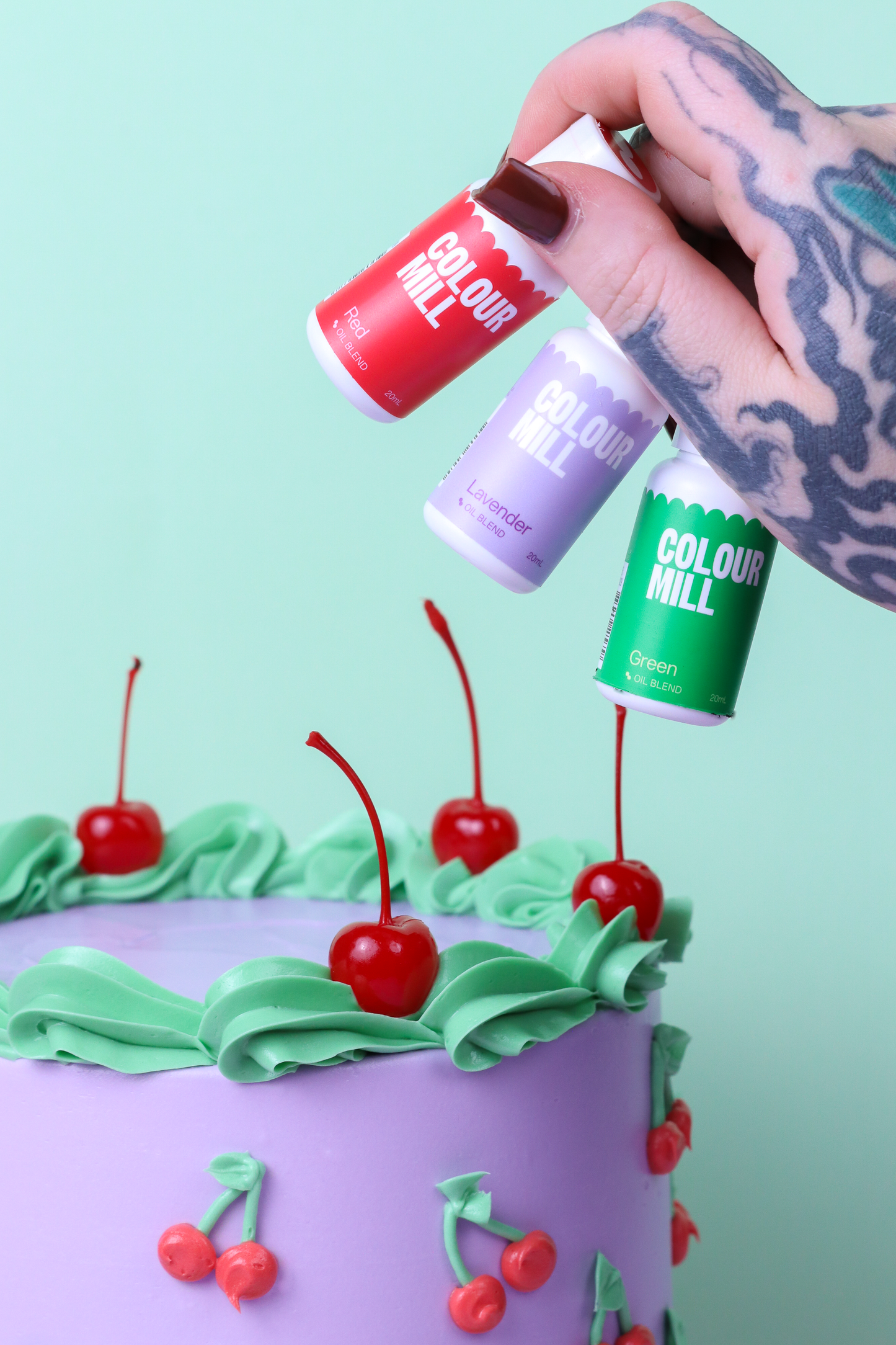 Colour Mill Oil based food colouring Red, Lavender & Green